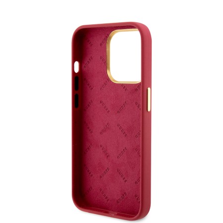 Husa pentru iPhone 15 Pro - Guess Silicone Script Metal Logo and Frame (GUHCP15LSMBSLM) - Red