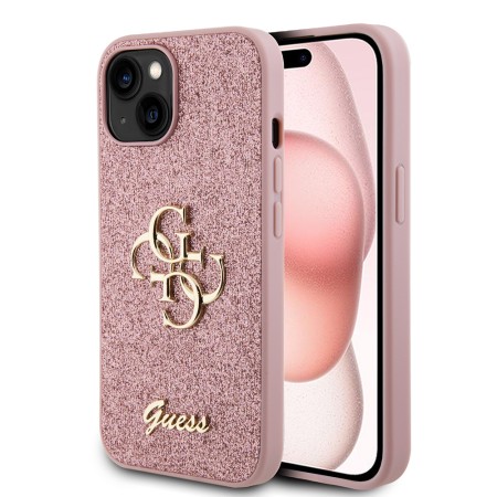 Husa pentru iPhone 15 / iPhone 14 / iPhone 13 - Guess Glitter Script Big 4G (GUHCP15SHG4SGP) - Pink