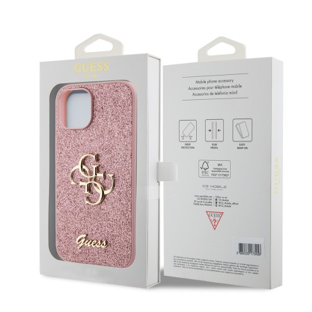 Husa pentru iPhone 15 / iPhone 14 / iPhone 13 - Guess Glitter Script Big 4G (GUHCP15SHG4SGP) - Pink