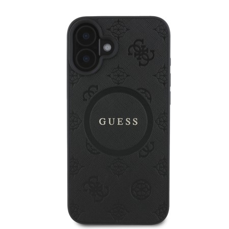 Husa pentru iPhone 16 - Guess Saffiano Peony Classic Logo MagSafe (GUHMP16SPSAPSMEK) - Black