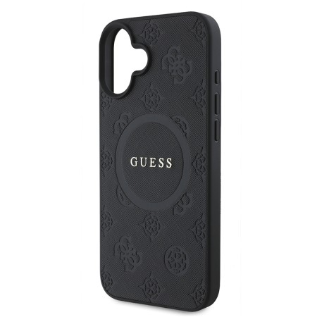 Husa pentru iPhone 16 Plus - Guess Saffiano Peony Classic Logo MagSafe (GUHMP16MPSAPSMEK) - Black