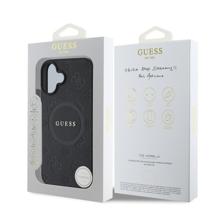 Husa pentru iPhone 16 Plus - Guess Saffiano Peony Classic Logo MagSafe (GUHMP16MPSAPSMEK) - Black