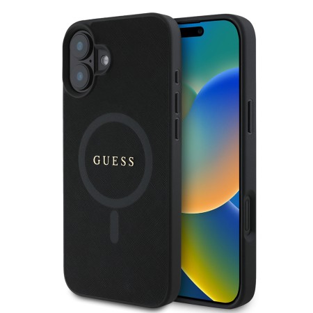 Husa pentru iPhone 16 Plus - Guess Saffiano Classic Logo MagSafe (GUHMP16MPSAHMCK) - Black