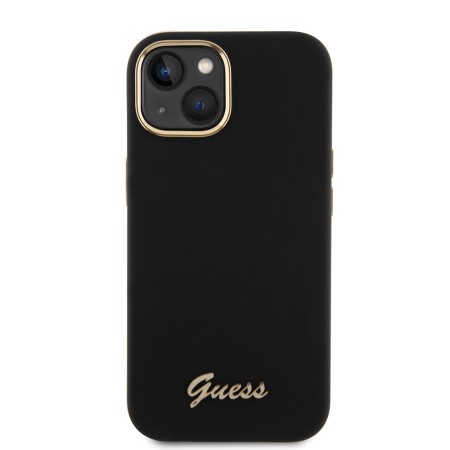 Husa pentru iPhone 15 / iPhone 14 / iPhone 13 - Guess Silicone Script Metal Logo and Frame (GUHCP15SSMBSLK) - Black