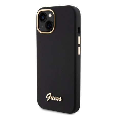 Husa pentru iPhone 15 / iPhone 14 / iPhone 13 - Guess Silicone Script Metal Logo and Frame (GUHCP15SSMBSLK) - Black