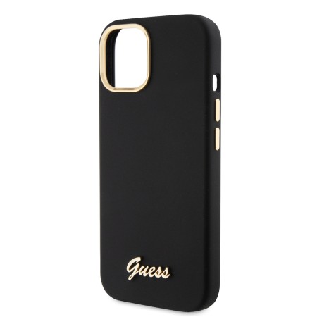 Husa pentru iPhone 15 / iPhone 14 / iPhone 13 - Guess Silicone Script Metal Logo and Frame (GUHCP15SSMBSLK) - Black