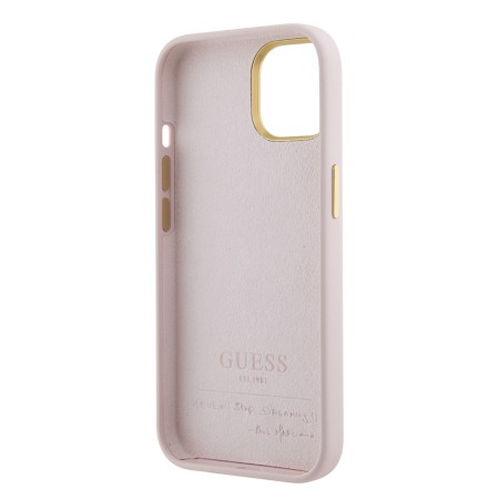 Husa pentru iPhone 15 / iPhone 14 / iPhone 13 - Guess Silicone Script Metal Logo and Frame (GUHCP15SSMBSLP) - Light Pink