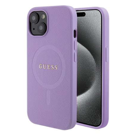 Husa pentru iPhone 15 / iPhone 14 / iPhone 13 - Guess Saffiano MagSafe (GUHMP15SPSAHMCU) - Purple