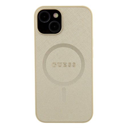 Husa pentru iPhone 15 / iPhone 14 / iPhone 13 - Guess Saffiano MagSafe (GUHMP15SPSAHMCB) - Gold