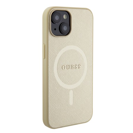 Husa pentru iPhone 15 / iPhone 14 / iPhone 13 - Guess Saffiano MagSafe (GUHMP15SPSAHMCB) - Gold