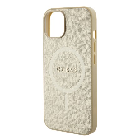 Husa pentru iPhone 15 / iPhone 14 / iPhone 13 - Guess Saffiano MagSafe (GUHMP15SPSAHMCB) - Gold