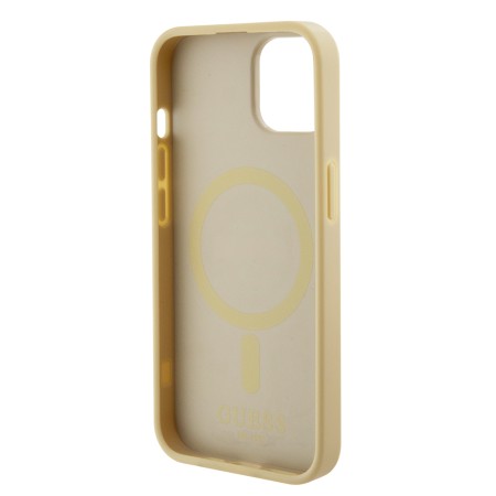 Husa pentru iPhone 15 / iPhone 14 / iPhone 13 - Guess Saffiano MagSafe (GUHMP15SPSAHMCB) - Gold