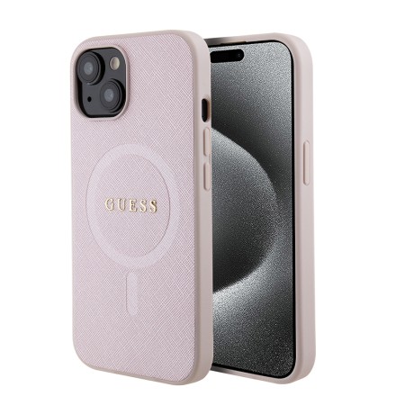 Husa pentru iPhone 15 / iPhone 14 / iPhone 13 - Guess Saffiano MagSafe (GUHMP15SPSAHMCP) - Pink