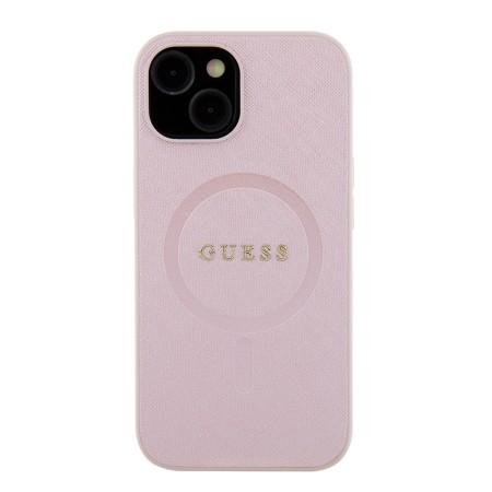 Husa pentru iPhone 15 / iPhone 14 / iPhone 13 - Guess Saffiano MagSafe (GUHMP15SPSAHMCP) - Pink