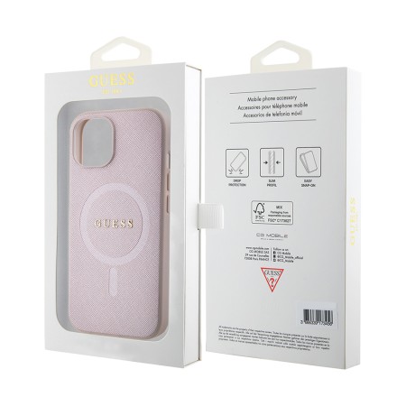 Husa pentru iPhone 15 / iPhone 14 / iPhone 13 - Guess Saffiano MagSafe (GUHMP15SPSAHMCP) - Pink