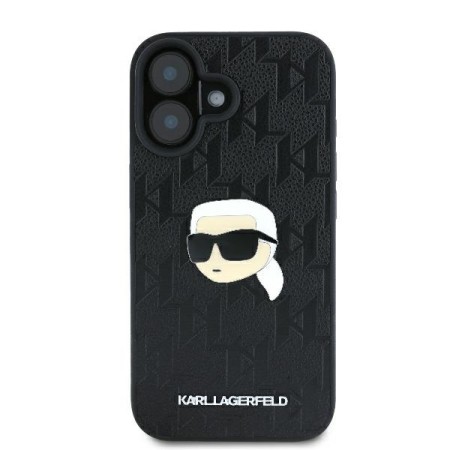 Husa iPhone 16 - Karl Lagerfeld Hardcase Leather Monogram (KLHCP16SPGKLKIPK) - Karl Head Pin