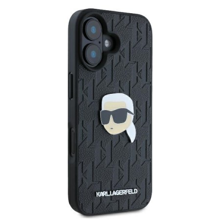 Husa iPhone 16 - Karl Lagerfeld Hardcase Leather Monogram (KLHCP16SPGKLKIPK) - Karl Head Pin