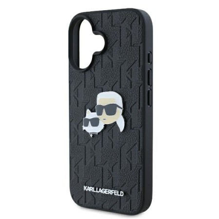 Husa iPhone 16 - Karl Lagerfeld Hardcase Leather Monogram (KLHCP16SPGKLKCPK) - KarlandChaoupette Head Pin