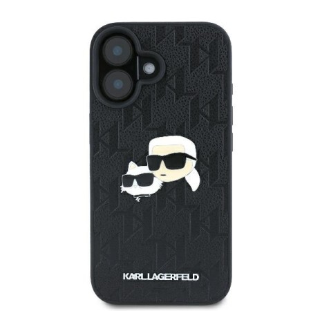 Husa iPhone 16 - Karl Lagerfeld Hardcase Leather Monogram (KLHCP16SPGKLKCPK) - KarlandChaoupette Head Pin