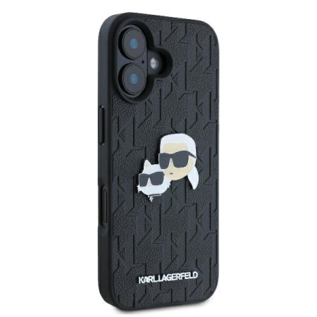 Husa iPhone 16 - Karl Lagerfeld Hardcase Leather Monogram (KLHCP16SPGKLKCPK) - KarlandChaoupette Head Pin