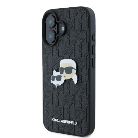 Husa iPhone 16 - Karl Lagerfeld Hardcase Leather Monogram (KLHCP16SPGKLKCPK) - KarlandChaoupette Head Pin