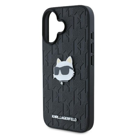 Husa iPhone 16 - Karl Lagerfeld Hardcase Leather Monogram (KLHCP16SPGKLCHPK) - Choupette Head Pin