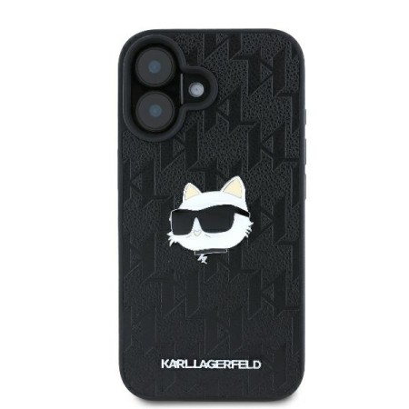 Husa iPhone 16 - Karl Lagerfeld Hardcase Leather Monogram (KLHCP16SPGKLCHPK) - Choupette Head Pin