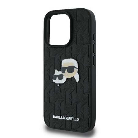 Husa iPhone 16 Pro - Karl Lagerfeld Hardcase Leather Monogram (KLHCP16LPGKLKCPK) - KarlandChaoupette Head Pin