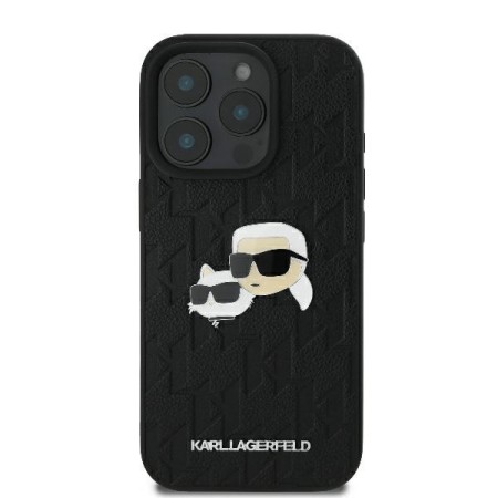 Husa iPhone 16 Pro - Karl Lagerfeld Hardcase Leather Monogram (KLHCP16LPGKLKCPK) - KarlandChaoupette Head Pin