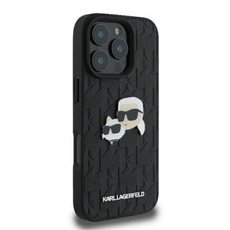 Husa iPhone 16 Pro - Karl Lagerfeld Hardcase Leather Monogram (KLHCP16LPGKLKCPK) - KarlandChaoupette Head Pin