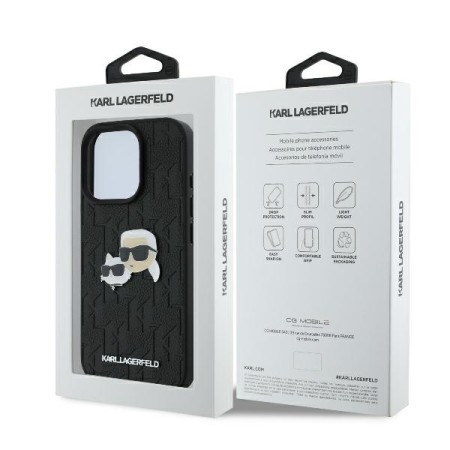 Husa iPhone 16 Pro - Karl Lagerfeld Hardcase Leather Monogram (KLHCP16LPGKLKCPK) - KarlandChaoupette Head Pin