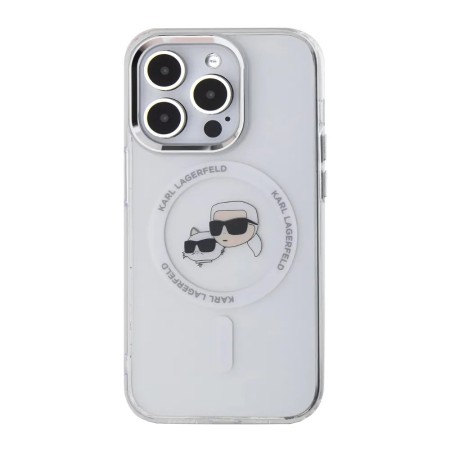 Husa pentru iPhone 14 Pro - Karl Lagerfeld IML MagSafe (KLHMP14LHLSKCH) - White Metal KarlandChoupette Head