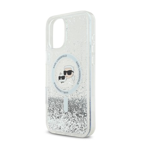 Husa pentru iPhone 16 - Karl Lagerfeld Glitter Liquid MagSafe (KLHMP16SLGKCSGH) - Transparent KarlandChoupette Head