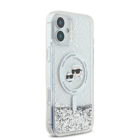 Husa pentru iPhone 16 - Karl Lagerfeld Glitter Liquid MagSafe (KLHMP16SLGKCSGH) - Transparent KarlandChoupette Head