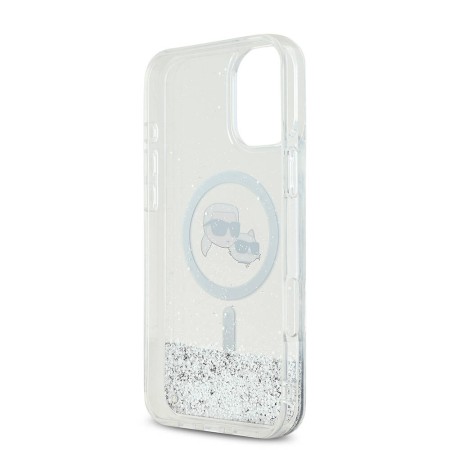 Husa pentru iPhone 16 - Karl Lagerfeld Glitter Liquid MagSafe (KLHMP16SLGKCSGH) - Transparent KarlandChoupette Head