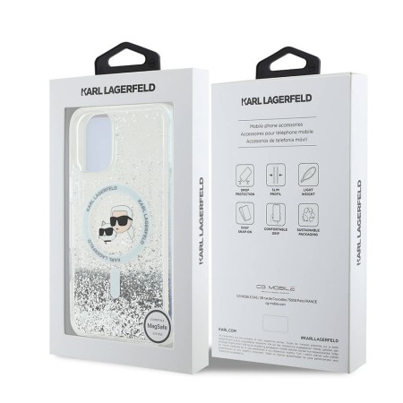 Husa pentru iPhone 16 - Karl Lagerfeld Glitter Liquid MagSafe (KLHMP16SLGKCSGH) - Transparent KarlandChoupette Head