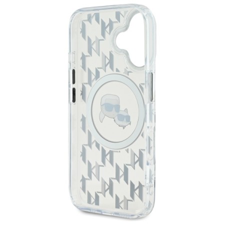 Husa pentru iPhone 16 - Karl Lagerfeld IML MagSafe (KLHMP16SHMCKMHT) - Transparent Monogram KarlandChoupette Head