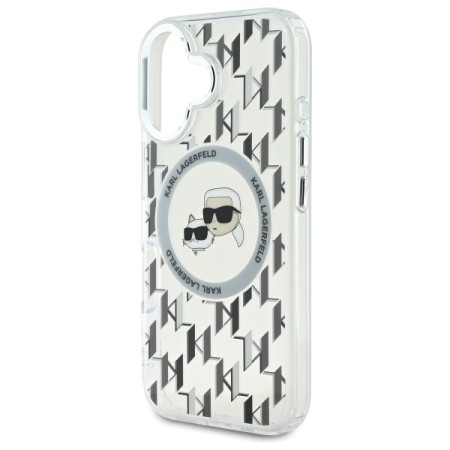 Husa pentru iPhone 16 - Karl Lagerfeld IML MagSafe (KLHMP16SHMCKMHT) - Transparent Monogram KarlandChoupette Head