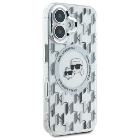 Husa pentru iPhone 16 - Karl Lagerfeld IML MagSafe (KLHMP16SHMCKMHT) - Transparent Monogram KarlandChoupette Head