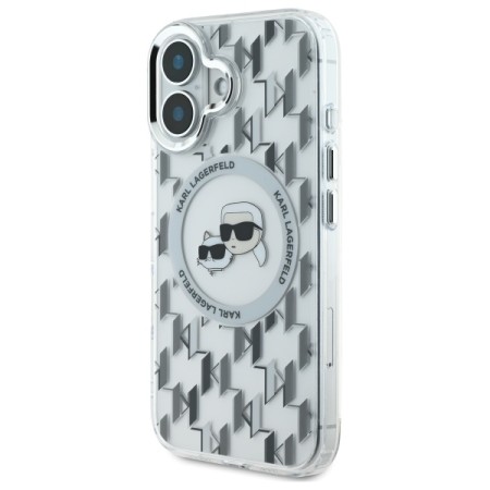 Husa pentru iPhone 16 - Karl Lagerfeld IML MagSafe (KLHMP16SHMCKMHT) - Transparent Monogram KarlandChoupette Head