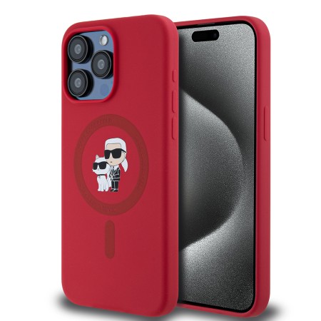 Husa pentru iPhone 15 Pro Max - Karl Lagerfeld Silicone Ring MagSafe (KLHMP15XSCMKCRHR) - Red KarlandChoupette