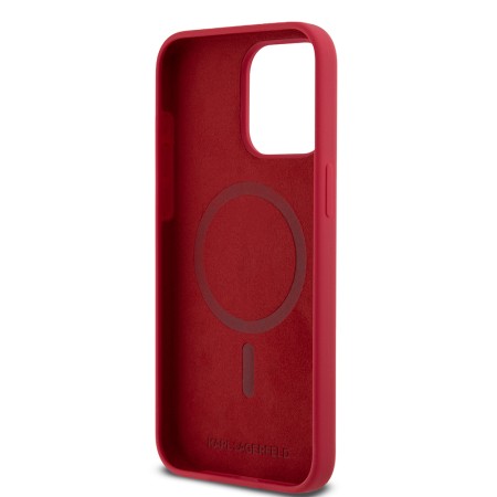 Husa pentru iPhone 15 Pro Max - Karl Lagerfeld Silicone Ring MagSafe (KLHMP15XSCMKCRHR) - Red KarlandChoupette