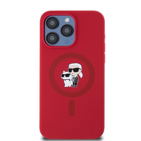 Husa pentru iPhone 15 Pro Max - Karl Lagerfeld Silicone Ring MagSafe (KLHMP15XSCMKCRHR) - Red KarlandChoupette