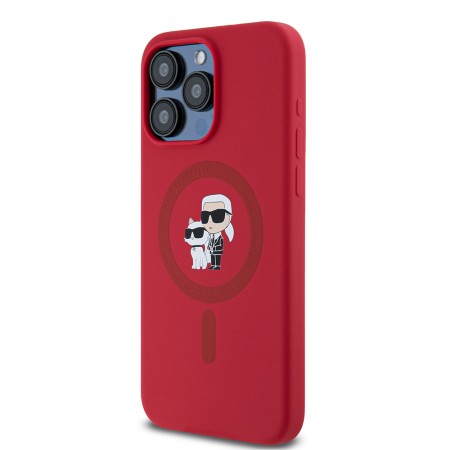 Husa pentru iPhone 15 Pro Max - Karl Lagerfeld Silicone Ring MagSafe (KLHMP15XSCMKCRHR) - Red KarlandChoupette