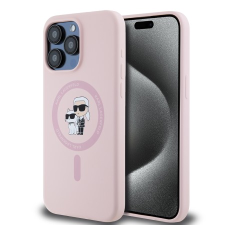 Husa pentru iPhone 15 Pro Max - Karl Lagerfeld Silicone Ring MagSafe (KLHMP15XSCMKCRHP) - Pink KarlandChoupette