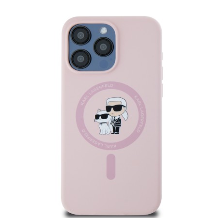 Husa pentru iPhone 15 Pro Max - Karl Lagerfeld Silicone Ring MagSafe (KLHMP15XSCMKCRHP) - Pink KarlandChoupette