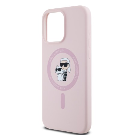 Husa pentru iPhone 15 Pro Max - Karl Lagerfeld Silicone Ring MagSafe (KLHMP15XSCMKCRHP) - Pink KarlandChoupette