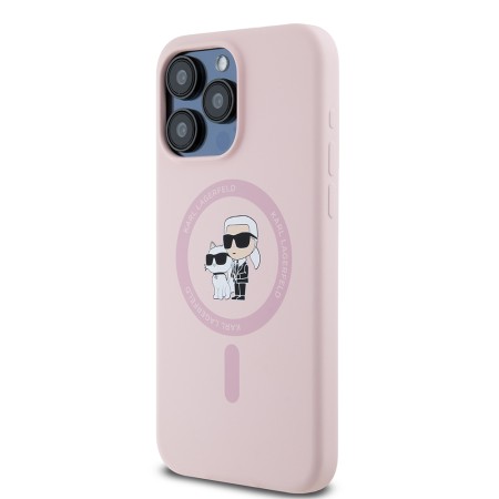 Husa pentru iPhone 15 Pro Max - Karl Lagerfeld Silicone Ring MagSafe (KLHMP15XSCMKCRHP) - Pink KarlandChoupette