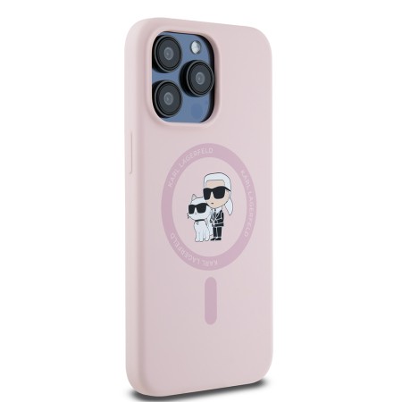 Husa pentru iPhone 15 Pro Max - Karl Lagerfeld Silicone Ring MagSafe (KLHMP15XSCMKCRHP) - Pink KarlandChoupette