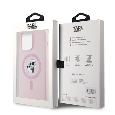 Husa pentru iPhone 15 Pro Max - Karl Lagerfeld Silicone Ring MagSafe (KLHMP15XSCMKCRHP) - Pink KarlandChoupette